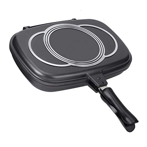 Double-Sided Portable BBQ Grill Pan, Flip Non-Stick Frying Pan Safe Anti-scalding Handle Double Omelette Pan Cookware Stove Square Pan with Original Silica Sealing Ring for Home, Outdoor, Barbecue Main Image