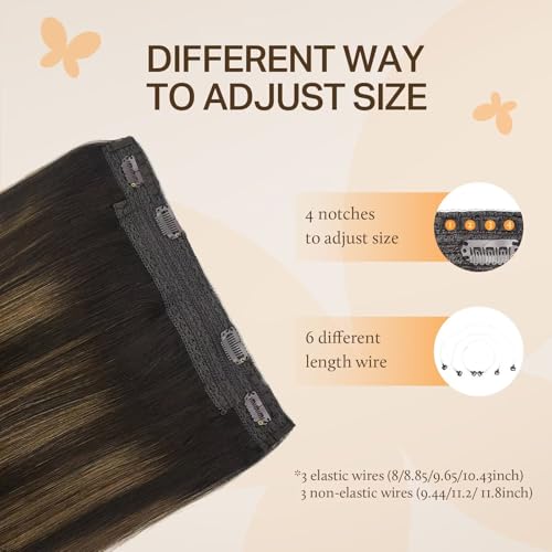 Image of DOORES Wire Hair Extensions, Balayage Dark Brown to Chestnut Brown 18 Inch 95g Fish Line Weft Extensions and 2pcs 30g Clip ins, 100g Invisible Wire Real Human Weft Seamless Hairpiece