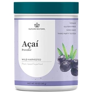 Nature Restore Wild Harvested Acai Berry Powder, 10 Ounces, Non GMO, Gluten Free, Brazilian Wild Grown