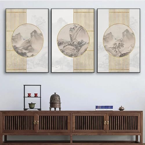 Impression sur toile salon peinture paysage style chinois XINBAO 3 pièces