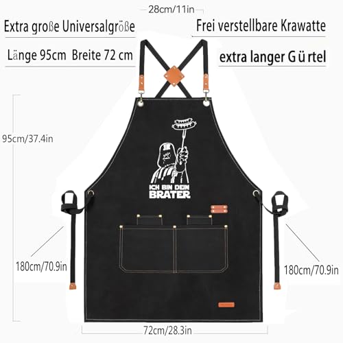 DXDXDXD Grillschürze für Männer Star Wars Schürze Kochschürze Herren mit 4 Taschen 95cm Große Männer Grill Schürze, Starwars Geschenk-ICH BIN DEIN BRATER (Kreuzgurt-Stil)