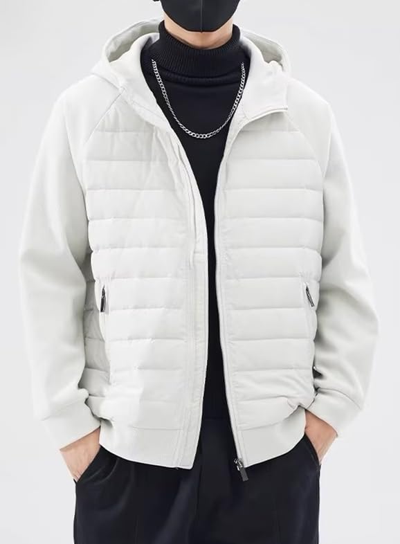 Image of Mens Puffer Jacket with Hood Packable Lightweight Quilted Jacket Full Zip Casual Splicing Winter Coats