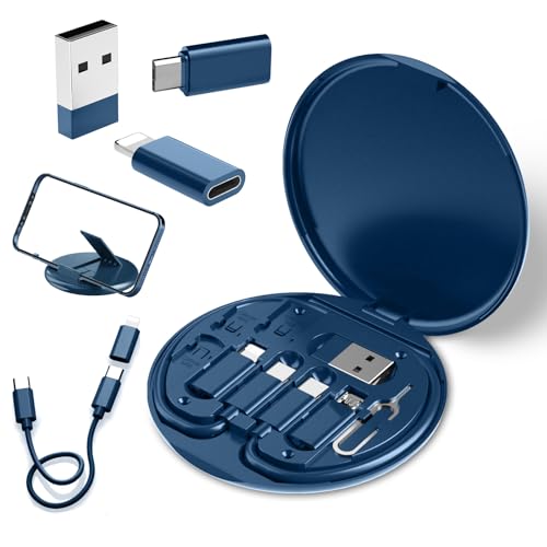 Povdite USB to USB-C Adapter, USB C Charging Cable Adapter Kit Contains Multiple OTG Adapters for USB Type C/USB A/USB C Male Cable/Micro USB, Equipped with SIM Extractor/SIM Slot/Phone Holder (Blue)