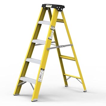 Heavy Duty Foldable Step Ladder-Yellow FRP Ladder (4 Step) | Multipurpose Folding Ladder | Ladder for Home with Advanced Safe-Hinge Technology, Skid-Free Steps, Shock-Free Fiber Glass Safety Ladder