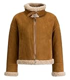 FLAVOR Womens Wool Shearling Bomber Faux Leather Jacket Warm Winter Coat Brown (Brown, M)