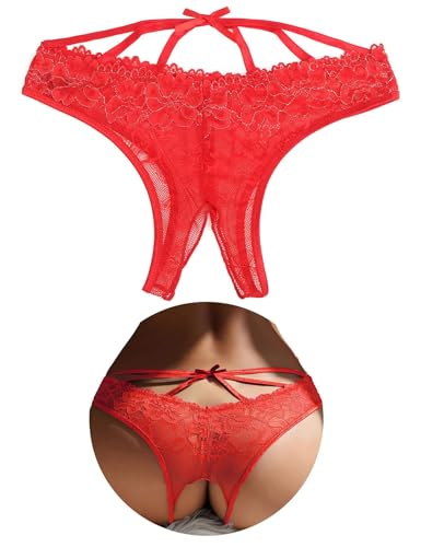 ohyeahlady Tanga Abierto Mujer Tallas Grandes Bragas Brasileñas Sin Costuras Invisible Bikini Braguitas Encaje Suaves Tangas Elástico Culotte Ropa Interior Divertida Underwear Thong Rojo,XXL