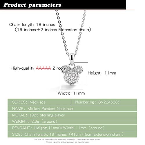 Fashion100% 925 Silver Necklace For Women Cute Mickey Pendant Choker Solid Silver Chain 18 inch Fine Jewelry Gift3