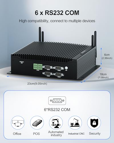 BASOARO Bezwentylatorowy Komputer Przemysłowy i5, Mini Desktop PC Core i5 10210U, RS232, 16GB RAM 256GB SSD, Potrójne Porty Wyświetlacza HD DP Type-C, GPIO, 6 RS232 COM, WiFi, BT 4.2, Win11 Pro