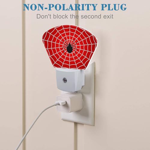 Image of Black Spider Night Light for Kids, White Spider Web LED Night Light Plug into Wall with Dusk to Dawn Sensor for Girls Boys Women Men Room, Hallway, Kitchen, Bathroom, Stairs Decor