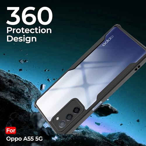 Image of A rtistque Clear Hard Transparent Acrylic Armor Back Cover Case for Oppo A55 5G | Shockproof TPU Edge Protection | Slim Protective Design | Oppo A55 Back Cover - Black