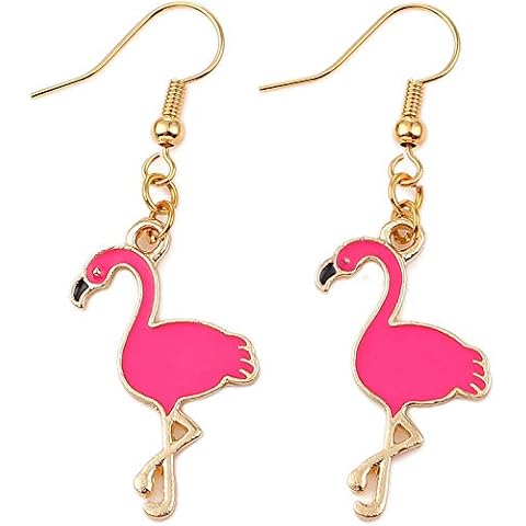 Charm Buddy Fuchsia Pink Flamingo Drop Dangly Earrings with Gift Bag Womens Girls Jewellery Cover
