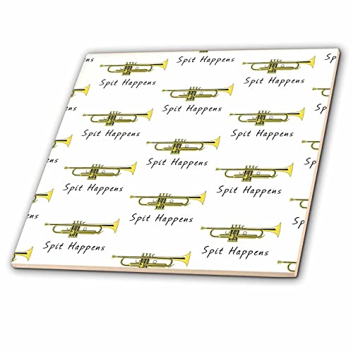 6 Inch Glass Tile - Funny Trumpet Pattern for Bank Members, spit Happens. Creative Studios – Trumpet Players
