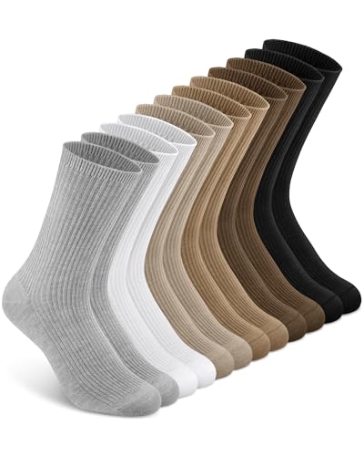 YSense 6 Pairs Women's Crew Socks Cute Aesthetic Cotton Neutral Slouch Socks for Athletic, Boot, Casual Girls