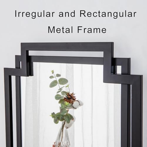 Image of 20 inch x 30 inch Wall Mirror for Living Room Decor, Irregular Black Mirror with Metal Frame, Elegant Decorative Mirror for Entrance, Dining Room, Home Office