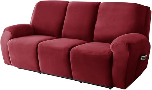 Vista 14 de Funda elástica para sofá reclinable, fundas de terciopelo para sillas reclinables de 3 cojines, 8 piezas, fundas protectoras para muebles