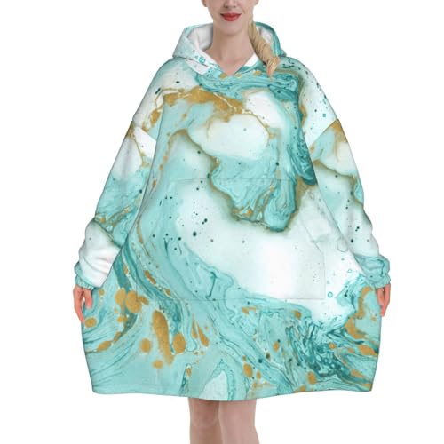 Couverture à capuche en peluche marbre bleu ciel et or cadeau femme