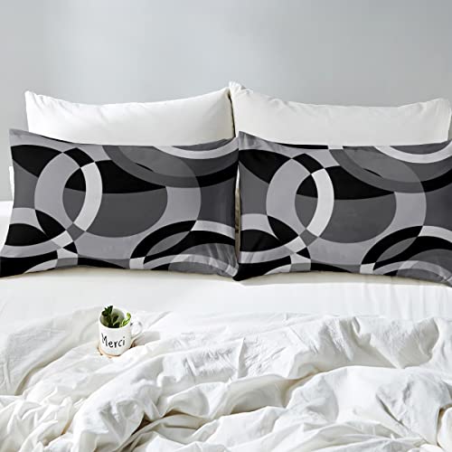 Loussiesd Circle Bedding Set Kids Gray Black Swirl Comforter Cover Set for Women Men Adults Modern Stripes Duvet Cover Breathable Geometric Bedspread Cover Single Size - Image 4