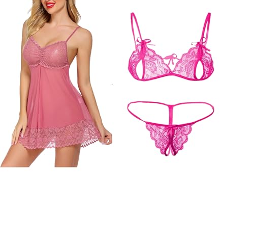 Image of SSoShHub Lace Babydoll Lingerie Sexy Mini Chemise Mesh Wedding Nightie Bridal Nightdress with Bikini
