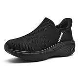 [Ulogu]スリッポン スニーカー 履きやすい靴 ウォーキングシューズ レディース 立ち仕事 歩きやすい 軽量 紐なし 通気性 滑りにくい 通勤 通学 ブラック 25.5CM