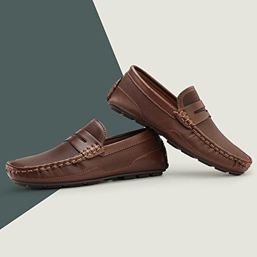 Tobfis Kids Slip On Penny Loafer Moccasin Dress Driver Shoes, Brown Pu, 1 M Us Little Kid #TOP1