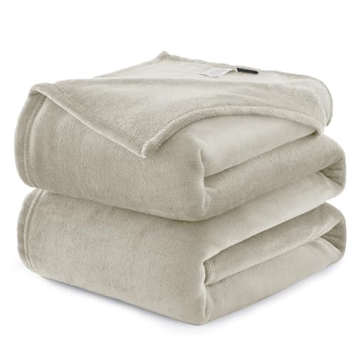 WAVVE Plaid Couverture Polaire Flanelle en Microfibre, Jeté de Canapé 220x240 Beige Lin, Couverture lit Jete de Canape 2 Personnes, Plaid Fourrure Grand...