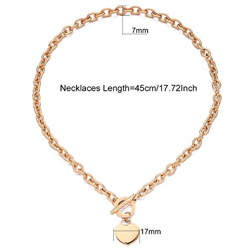 Wanggao AMG151N-3RG Elegent Love Stainless Steel Link Chain Blank Heart Charms Necklace For Women Toggle Clasp Closure Jewelry,Rose Gold thumb #1