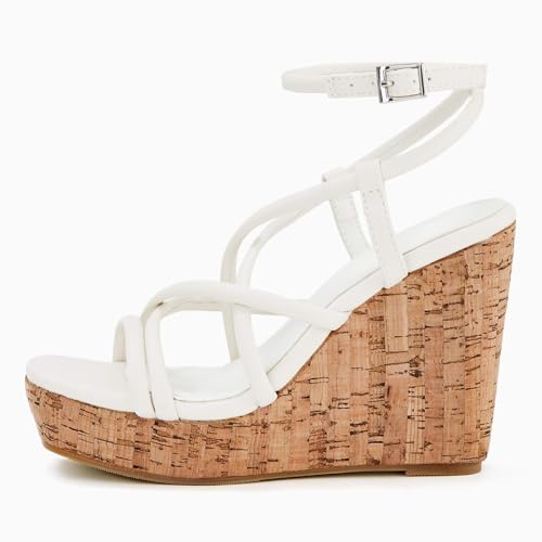 Image of Coutgo Women Platform Wedge Sandals Cork Slingback Wedges Espadrilles Heels Summer Shoes