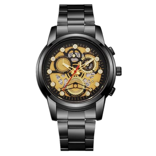 Imagen de JOATVEE Reloj de hombre de acero inoxidable 30m Reloj de cuarzo analógico impermeable Gear Luxury Gear Reloj casual de negocios analógico con calendario