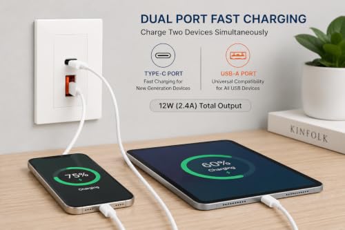 Image of Elements Hub Dual USB Modular Socket Charger | USB-A & USB-C Fast Charging Wall Socket | Universal Modular Switch Board Socket for Mobile, Tablet & Smart Devices | White