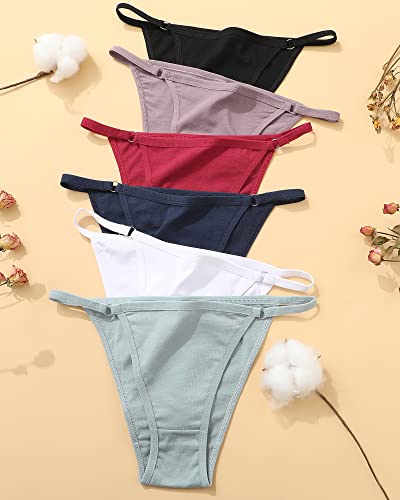Rosycoral 6 Pack String Underwear For Women Cheeky High Cut Hipster Stretch Comfortable Low Rise Cotton Bikini Panties S-Xl (S) #TOP5