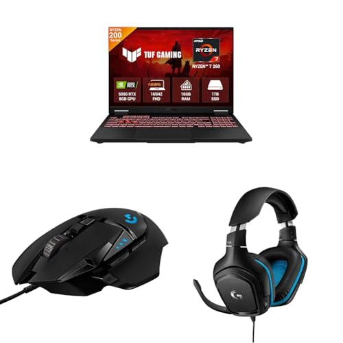 Image of ASUS TUF A16 Gaming Laptop,AMD Ryzen 7 260+8GB RTX 5050,16GB RAM,1TB SSD with Logitech G502 Hero Gaming Mouse, Wired, 25000 DPI Programmable and Logitech G431 Wired Gaming Headset