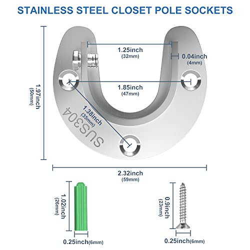 6Pcs Closet Rod Brackets, 1-1/4 Inch Closet Rod Support, Stainless Steel Curtain Rod Holders, Flange Set Closet Pole Holders With Screws, U-Shaped Open Type Closet Rod Brackets, Silver (32Mm) … #TOP1