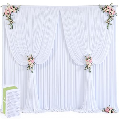 40ft x 12ft White Backdrop Curtains Wrinkle Free Backdrop Curtain for Wedding Parties White Fabric Backdrops Drapes Back Drop Cloth Bridal Shower Stage Curtains Wedding Decorations for Reception