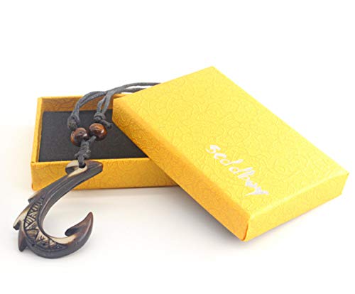 Hawaiian Fish Hook Pendant Hemp Cord Adjustable Chain - Maori Tribal Necklace3