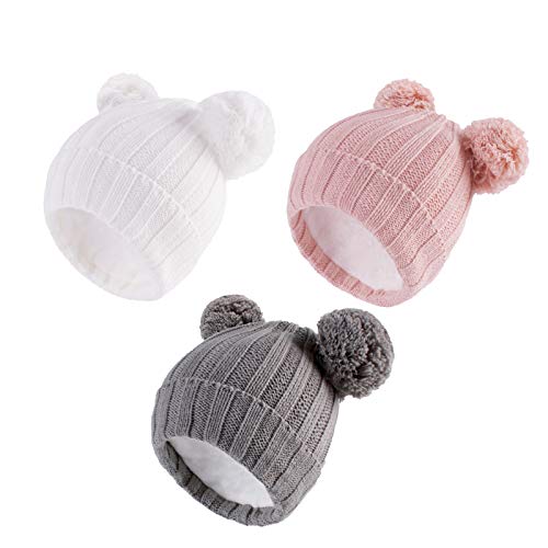 Image of Toddler Infant Winter Hat with Earflap Knit Warm Beanie Fleece Lined Hat for Baby Boys Girls