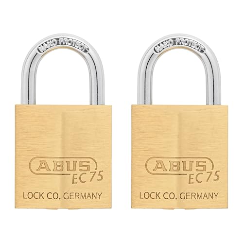 Image of ABUS 75 /30 2 Pack Small Solid Brass Padlock with 2 Keys for Outdoor, School, Gym, 1 9 /64in (30mm) Wide, Keyed Alike
