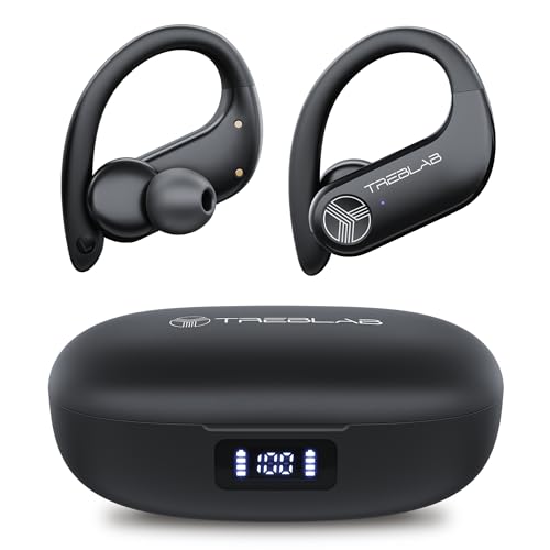 TREBLAB X3-Pro - Wireless Earbuds with Earhooks-45H Playtime aptX IPX7 Waterproof Earphones for Running & Workout-Sport Bluetooth Headphones with Charging case-Built-in Microphone- Black (Renewed)