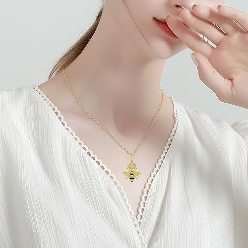 YAFEINI Bee Necklace Queen Bee Pendant Honeycomb 925 Sterling Silver Crown Jewelry Gifts for Women Girls2