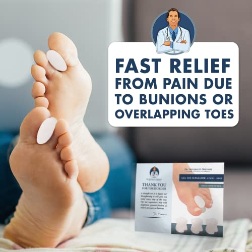 Dr. Frederick's Original Gel Toe Separators - 6 Pcs - Gel Toe Spacers - Temporary Bunion Corrector - Gel Orthotic For Bunion - Overlapping Toe Pain - Large #TOP2