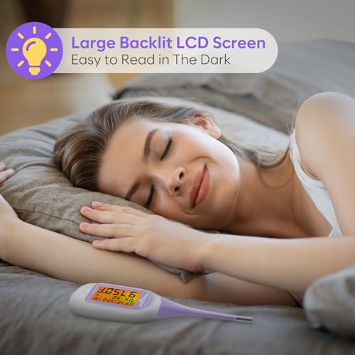 Image of Easy@Home Smart Basal Thermometer, Large Screen and Backlit, Period Tracker with Premom (iOS & Android) - Auto BBT Sync, Charting, Coverline, Accurate Fertility Prediction EBT-300 Purple