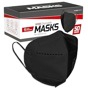 KN95 Black Face Masks – 50 Pack – 5 Layer Protection Breathable KN95 Face Mask – Filtration>95% with Comfortable Elastic Ear Loop | Non-Woven Polypropylene Fabric (Black)