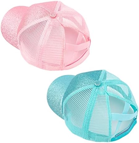 Kids Girls Mesh Criss Cross High Ponytail Hat Adjustable Messy Bun Baseball Cap Vintage Washed Distressed Baseball Hat