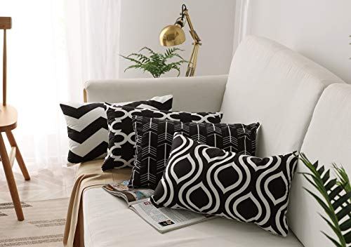 Fanhomcy Black Geometric Lumbar Decorative Throw Pillows Cushion Covers Cases Square Soft Pillowcases For Sofa 12 X 20 Inches Set Of 4 #TOP30