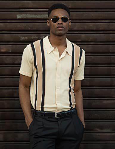 PJ Paul Jones Mens Polo Shirts Vintage Striped Lightweight Knitting Golf Shirts3