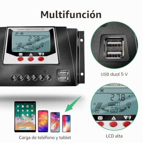 Miniatura 4 de Solamr 30a Controlador De Carga Solar 12v 24v Voltaje De Identificación Automática Regulador Inteligente Con Pantalla Lcd Para Sistemas Solares Domésticos - Wp3024d