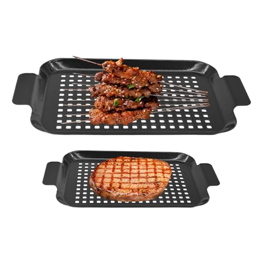 BBQ Grilling Topper - 2X Grilling Topper Grilling Pan Nonstick Grill Pans | Camping Cookware, Indoor Outdoor Use for Charcoal Grills, Smoked Grills