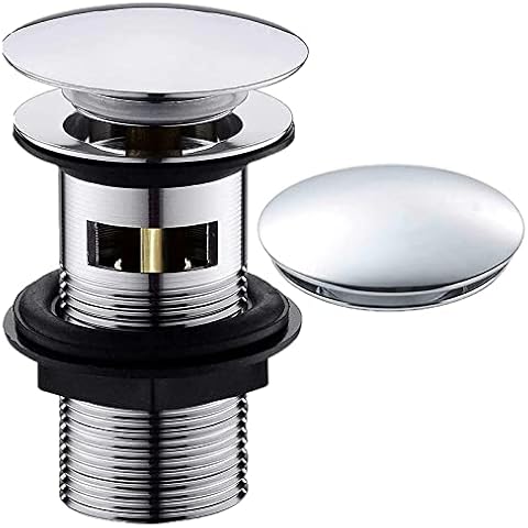 Reldor Sink Waste Modern Pop Up Plug Chrome Push Button Slotted Sprung Basin Click Clack Waste with Overflow Bathroom Sink Waste Trap Cover