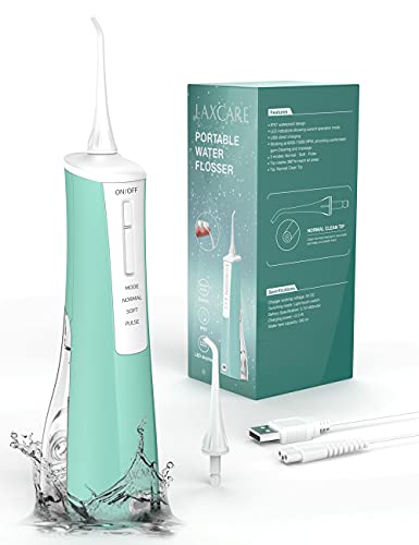 Laxcare Water Flosser, Cordless Teeth Cleaner Rechargeable Portable Oral Irrigator with 3 Modes, IPX7 Waterproof Dental Flosser with 2 Replaceable Tips,Detachable Water Tank for Home Travel, Cyan