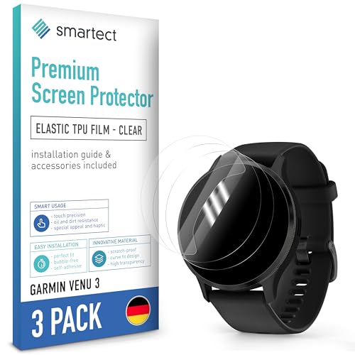 smartect TPU Schutzfolie 3 Stück für Garmin Venu 3 HD Panzerfolie Anti-Kratzer Displayschutz Ultra-klar Blasenfrei Fingerabdruck kompatibel Hüllenfreundlich