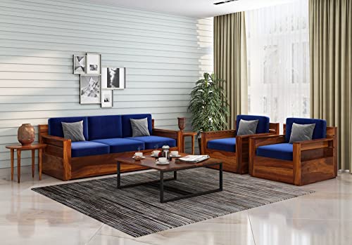 Image of Swangia Art Solid Sheesham Wood Sofa Set 5 Seater For Living Room | Wooden 5-Person Sofa Set For Home Office | 3+1+1 Sofa Sets For Living Room | Five Seater Sofa With Storage | Rosewood, Brown Finish